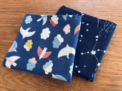 【ハンドメイド】ブルーふわふわガーゼ生地ハンカチ　2枚セット