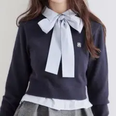 【美品】SNIDEL スナイデル リボンワンポイントロゴシャツ NVY