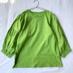 【アズールバイマウジー】切替Tシャツ 袖異素材 7分袖 袖口ゴム 綿100％ S