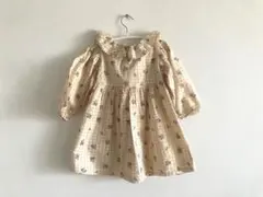 韓国子供服　フラワープリント 七分袖 ワンピース