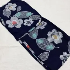 ◇ノー皺加工最高級カルキュロ◇北欧系紺と花の涼しモダン夏浴衣◇しわ