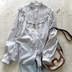美品✨マーガレットハウエル シャツ 夏服 ブラウス 秋服 バンドカラー 綿 MARGARET HOWELL - MARGARET HOWELL コットン バンドカラー シャツ