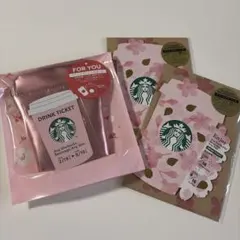 スタバ　桜ビバレッジカード2枚　ミニポーチギフトピンク
