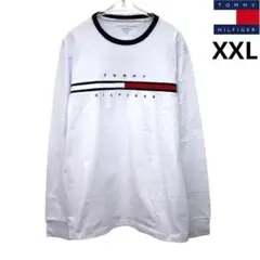 新品 トミーヒルフィガー 刺繍ロゴ 長袖Tシャツ XXL 白 ロンT カットソー