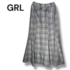 グレイル GRL チェック柄 フレアロングスカート M グレー系