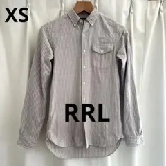 4011【希少・美品】ダブルアールエル ストライプ柄 長袖 バンドカラー 