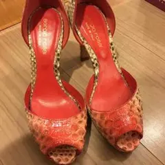 超美品！SRヘビ革オープントゥパンプス