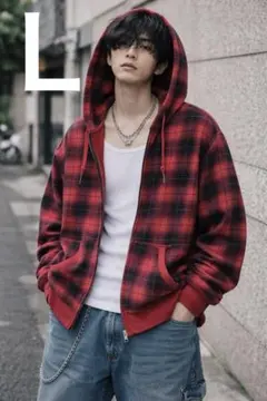 OLD UNIQLO チェック パーカー L 赤 Y2K 00s ユニクロ