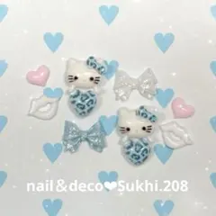 スピード発送！ヒョウ柄キティ　リボン色変更可 ネイルパーツ8個セットNo.208