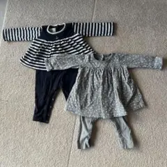 12m74cmプチバトーワンピース　ロンパース　カバーオール　セット