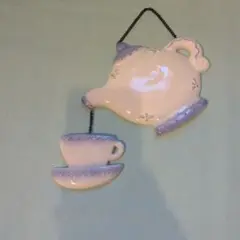 【未使用品】Welcome プレート 　ティーポットとティーカップ　陶器