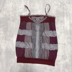 美品　ozz angelo レースアップキャミソール　フリル　刺繍風　グランジ 美品 ozz angelo レースアップキャミソール フリル 刺繍風