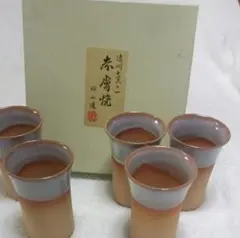 【未使用】遠州七窯の一 赤膚焼 昭山造 湯呑み 5客セット 箱付き