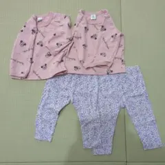 ミッキー柄長袖と花柄レギンス4点セット