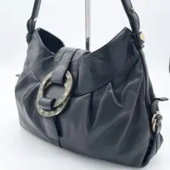 【美品】BVLGARI チャンドラ　ショルダーバッグ　レザー　黒　ゴールド金具のサムネイル