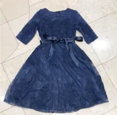 【セール】フォーマル　オケージョンドレス　パーティードレス ネイビー　秋冬 S