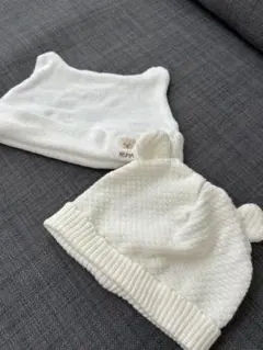 KUMA ベビー帽子 2点セット ホワイト