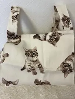ハンドメイド 子猫柄 ミニトートバッグ