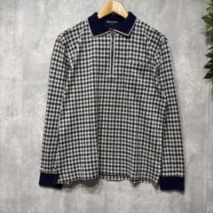 美品 Aquascutum 長袖ポロシャツ ベージュ チェック ハーフジップ L