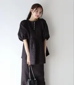ミューベルワーク 洗える ブラウス 総レース ライン フレア ペプラム 