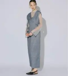 ANDRESD V line jacquard dress ブルー （Lサイズ） ANDRESD V line jacquard dress ブルー （Lサイズ） - メルカリ