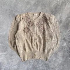 80's ヴィンテージ カーディガン レディース 刺繍 ショート丈 昭和レトロ