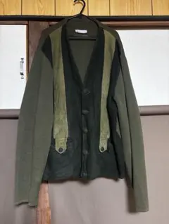 60s 70s カーディガン　レザー　切り替え　スエード