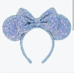 水色 ミニーミッキー耳カチューシャスパンコール