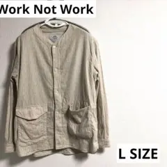 ワークノットワーク ストライプノーカラーシャツ　コットンリネン　L