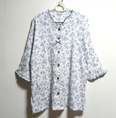 美品 花柄 パジャマ 七分袖 パンツ八分丈 綿 大きいサイズ ボタン大きめのサムネイル