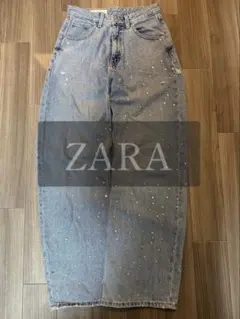 ZARA ラインストーン デニム ワイドパンツ 美品