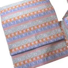 未使用　美品　横縞に草花・小槌・文字模様織出し名古屋帯　パステル系 c76