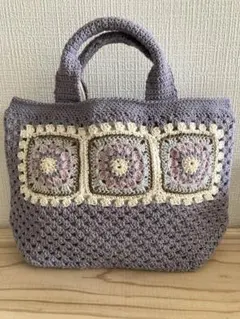 ハンドメイド　モチーフ編み トートバッグ ラベンダーのサムネイル