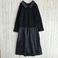 アズノゥアズドゥバズ　ワンピース　異素材切替　黒　バイカラー　丸襟　シャカシャカ