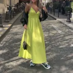 ZARA キャミワンピース　ライムグリーン　S