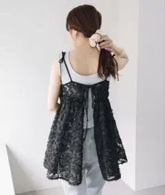 【前後2WAY】ウェーブ刺繍チュールチュニック