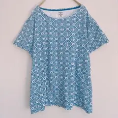 봄 여름 크로프트 & 배로우 무늬 반소매 컷소우 XL 2XL 상당 블루 느슨한