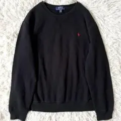 【良品✨】ポロラルフローレン スウェット 裏起毛 赤ポニー 黒 Mのサムネイル