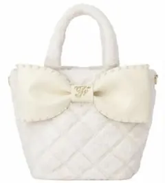 Maison de FLEUR フェイクファーパールリボントートバッグ ホワイト