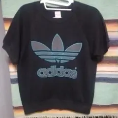 70s80s　アディダス半袖スウェット　USA製　ブラック　ヴィンテージ　社外製