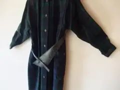 ニットワンピース　チェック柄　秋・冬・春　長袖　膝下　立襟　毛素材　裏地