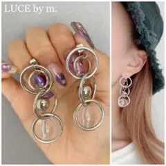 654シルバー 連結フープピアス 2way クリアボール 流行 お洒落