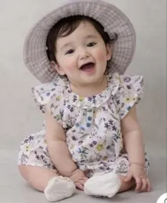 petit main 花柄 ベビー服 70cm ラメストライプ/花柄セットアップ