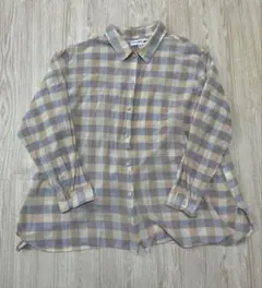 ユニクロ イネス コットンシアーチェックシャツ ベージュ 3XL 綿100%のサムネイル