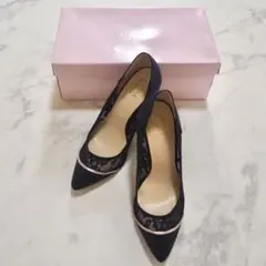 新品未使用✿ESPERANZA✿22.5cm パンプス 靴 レース ネイビー