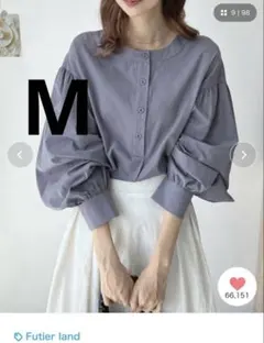 Futier land バルーンスリーブバンドカラーブラウス　ボリューム袖 M