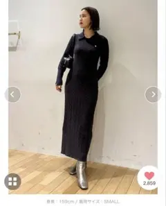 lagunamoon×POLOコラボ ケーブルニットワンピース、ダークグレー S