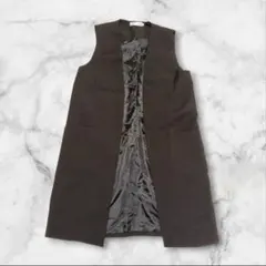 【YANSOO】ロングジレ　ベスト　ノースリーブ　ブラック　入学式　通勤　無地