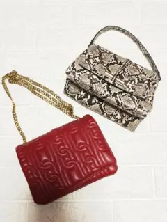 美品♡ZARA♡赤い型押しデザインハンドバッグ＆パイソン柄