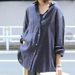 美品⭐️スローブイエナ リネンシャツ 紺　長袖　ゆったり